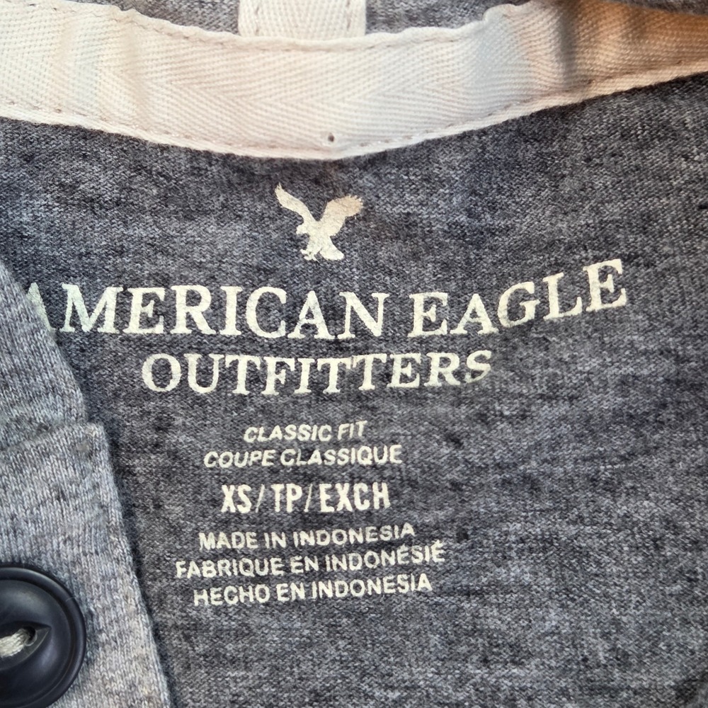 American Eagle Cotton Blend Hoodie Mens XS Henley Colorblock Varsity Gray Grey - Picture 2 of 5